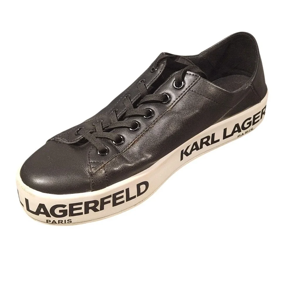Karl Lagerfeld Paris Bella Black Leather Platform Sneakers Shoes Womens Size 11